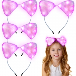 Juexica 4 Pieces Light up Furry Cat Ears LED White Soft Kitty Headband Pink Christmas Rave Hair Accessories Cosplay Party Supplies for Women and Girls, Height: about 18 cm,Width: 13 cm