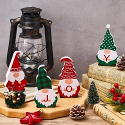 Juexica 4 Pcs Christmas Wooden Decorations Gnome, Noel Joy Wooden Blocks Christmas Table Decor, Double Sided Christmas Ornaments Farmhouse Xmas Decor for Home, Tiered Tray, Shelf, Tabletop Fireplace